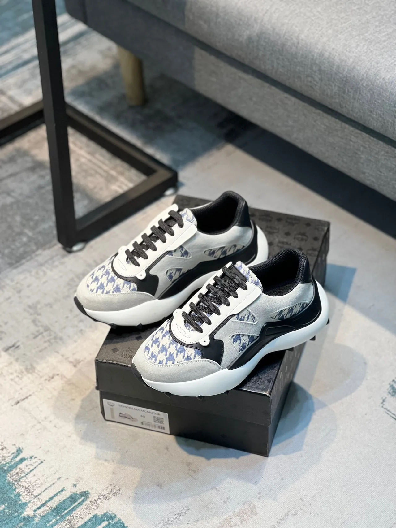 Gray and Blue Printed Panel Chunky Lifestyle Sneaker 7