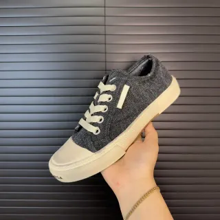 Gray Beige Heather Canvas Upper Off-White Vulcanized Sole Sneakers