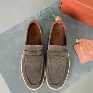Gray Beige Suede Upper Penny Strap Loafer