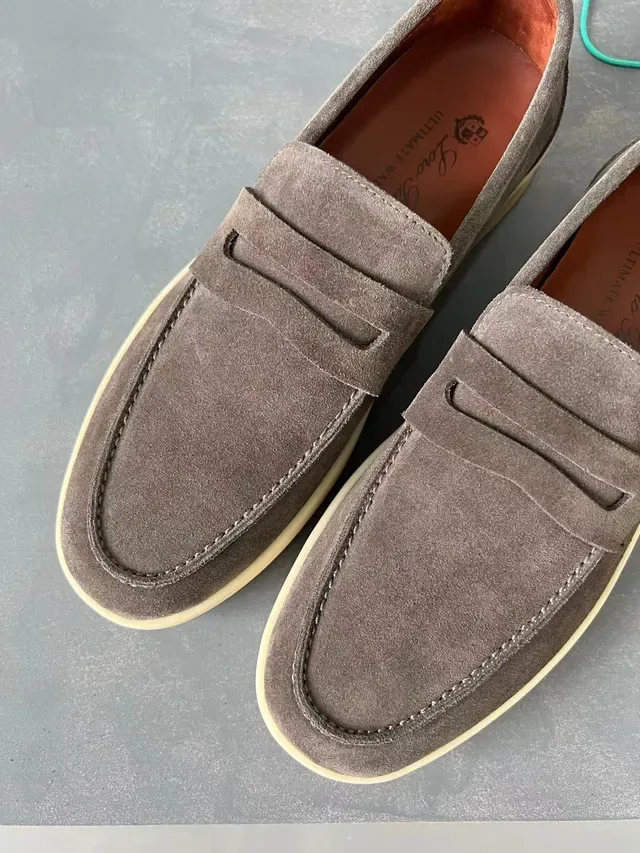 Gray Beige Suede Upper Penny Strap Loafer 6