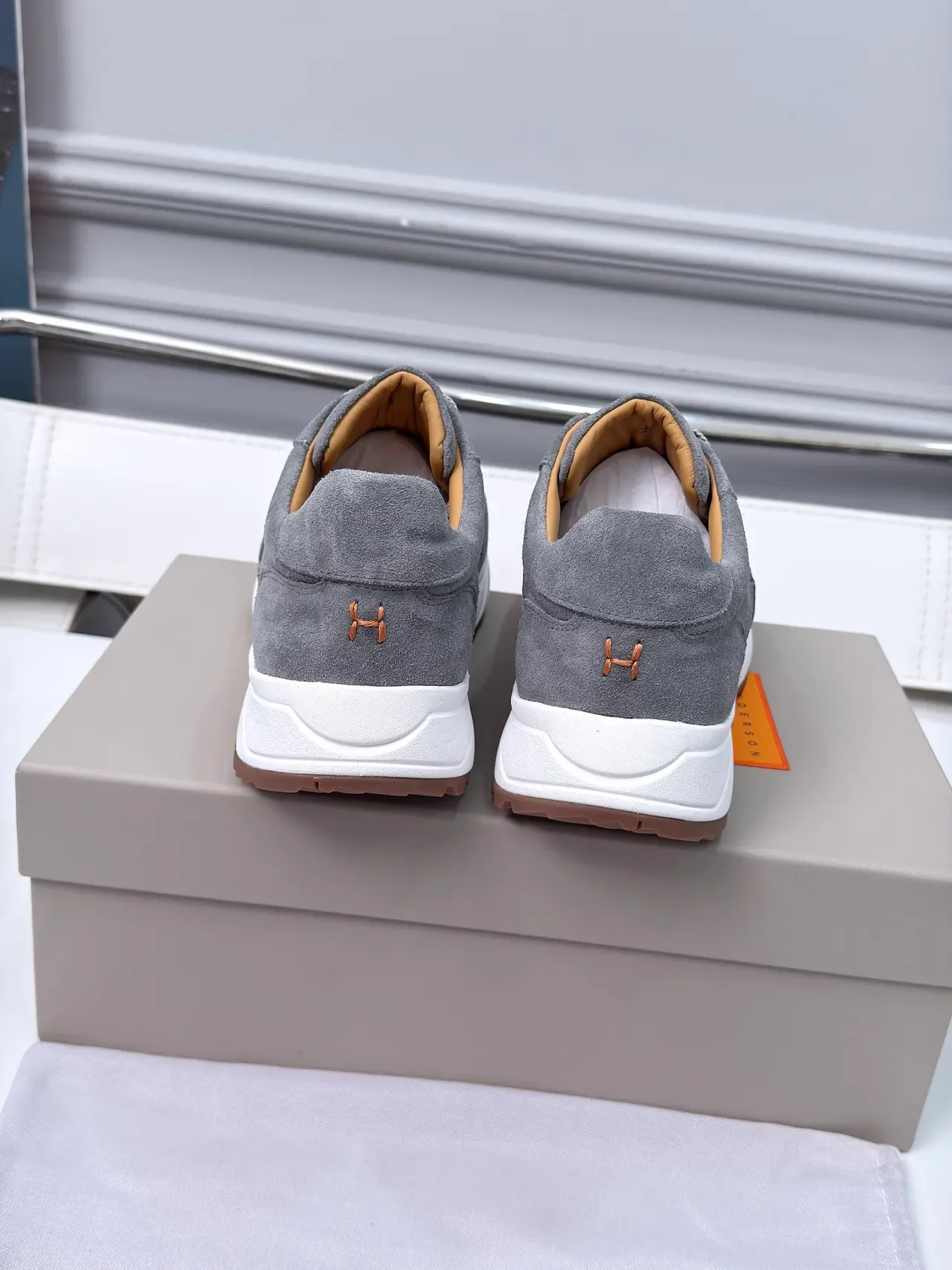Gray Brown Suede Upper White Layered Midsole Sneakers 3