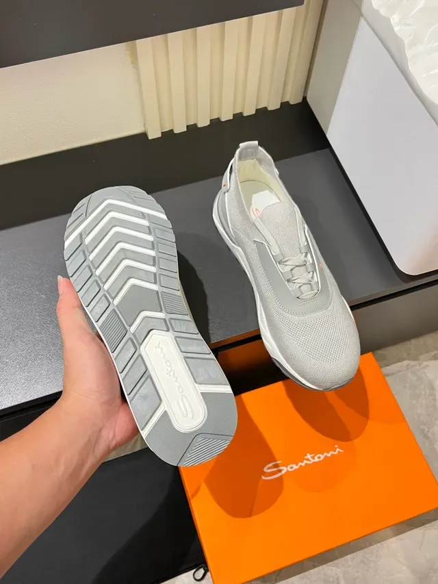 Gray Orange Knit Upper Laceless Integrated Strap Sneakers 3