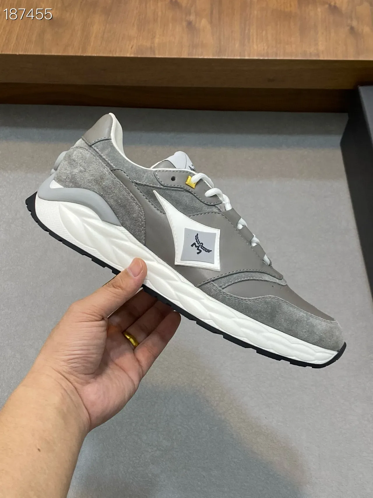 Gray White Suede-Leather Mix Sculpted Midsole Sneakers 7