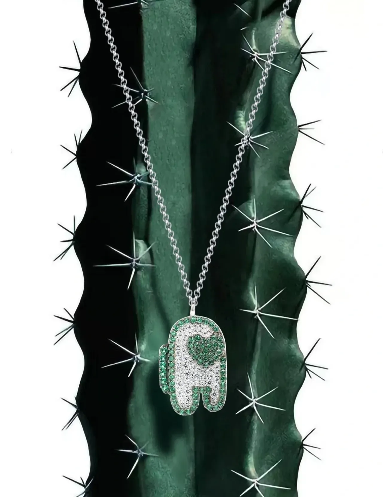 Green and White Pavé Stone Pendant Necklace 4