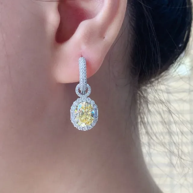 Halo-Set Yellow Gemstone Drop Earrings 5