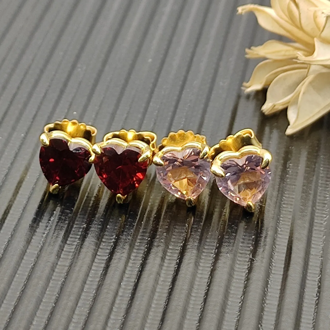 Heart-Shaped Faceted Gemstone Gold-Tone Stud Earrings 4