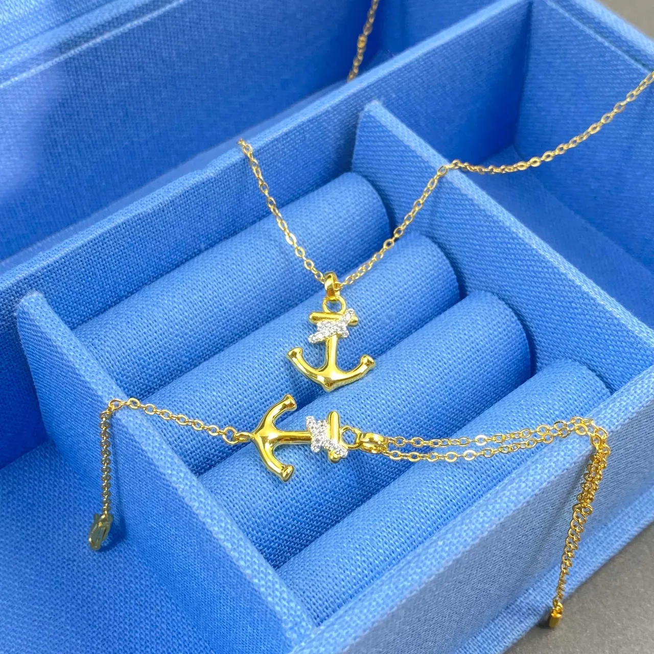 HEFANG Anchor Charm Gold Chain Bracelet 9