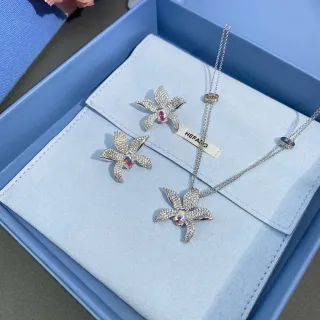 HEFANG অর্কিড রুপালি বহুরঙ ফুল Pavé-Set পাপড়ি হার