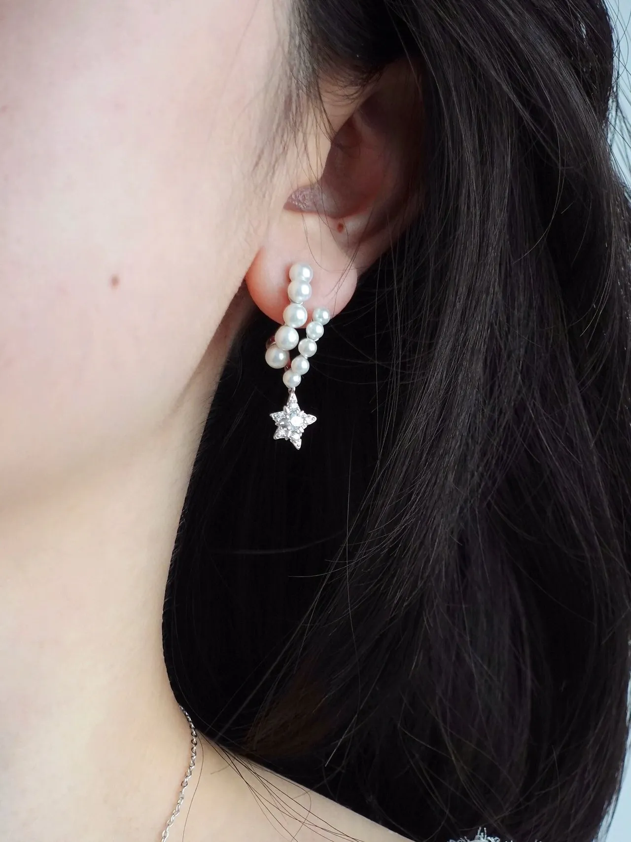 HEFANG Pearl Cluster and Star Charm Dangle Earrings 5
