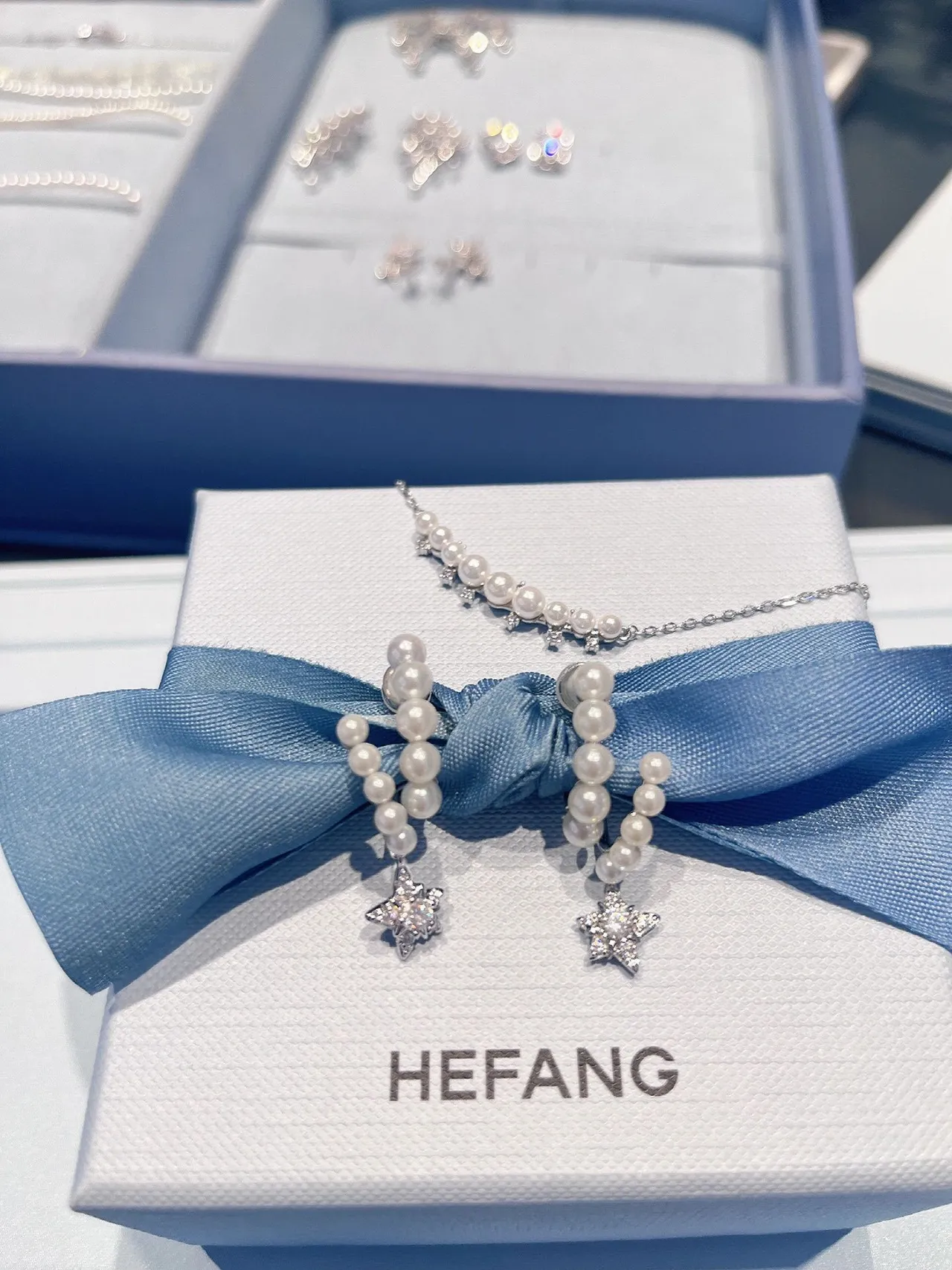 HEFANG Pearl Cluster and Star Charm Dangle Earrings 7