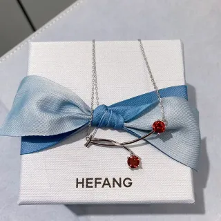 HEFANG Collier Chaîne Argentée Rouge Pendentif Courbe Barre