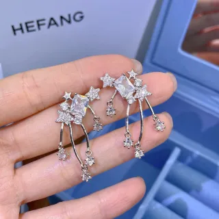 HEFANG Estrela e Cristal Brincos Pendentes