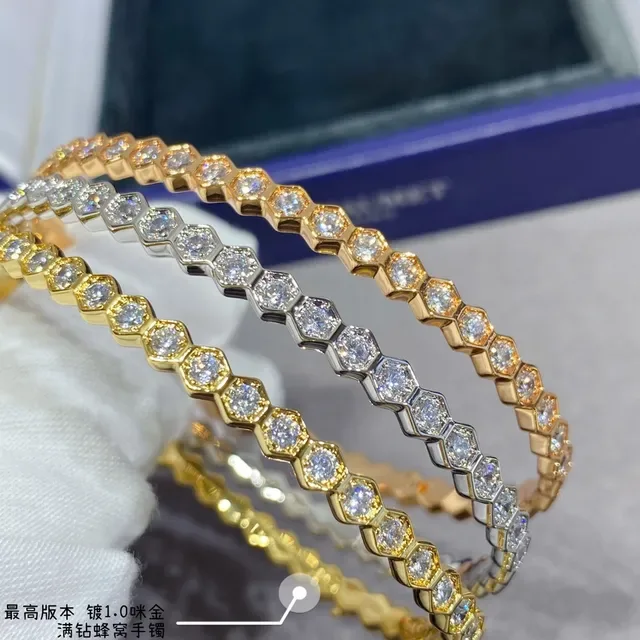 Hexagonal-Link Pavé Crystal Stackable Bangle Bracelets 6