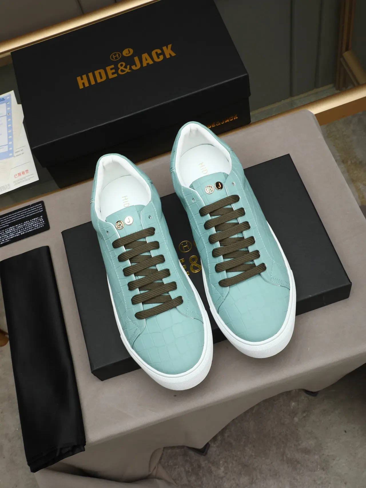 HIDE&JACK Croc-Embossed Mint Blue Tênis Lifestyle Low-Top 4