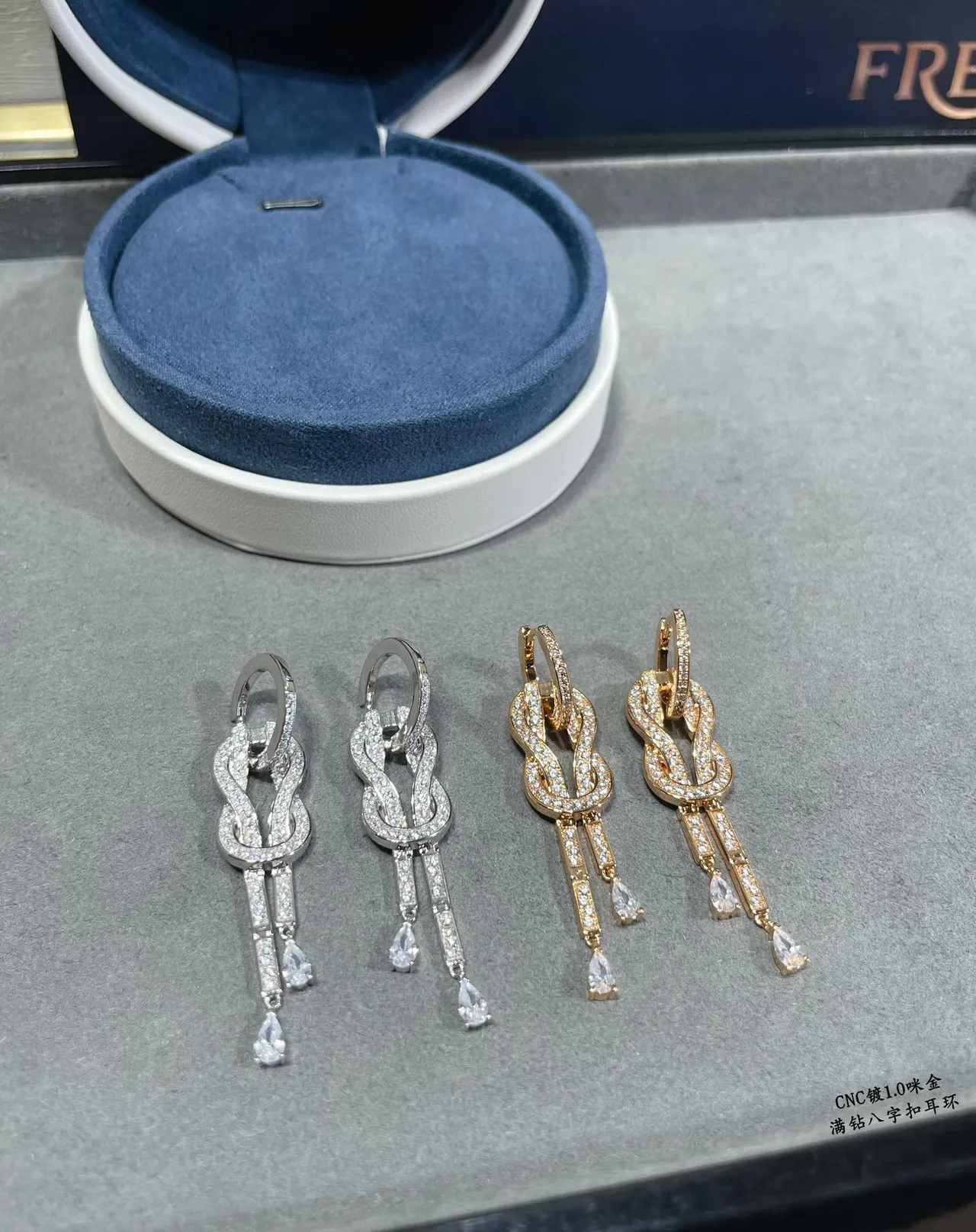 Brincos de Motivo de Nó Pavé-Set Dual-Drop Teardrop 8