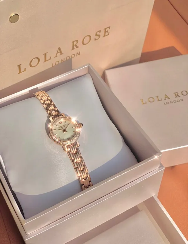 Lola Rose मिनी गुलाबी सोने का टोन मातर ऑफ पर्ल डायल क्वार्ट्ज घड़ी 3