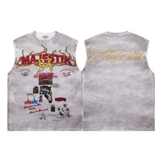 MAJESTIK Tie-Dye Gray Studded Graphic Vest Top