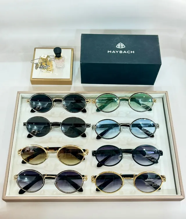 Maybach Round Metal Frame Blue Gradient Sunglasses 2