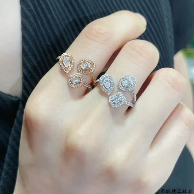 Messika Gold and White Metal Pavé-Set Geometric Open-Band Rings 9