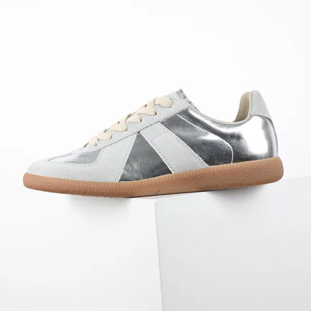 Metallic Silver and Gray Suede Lifestyle Sneakers 9