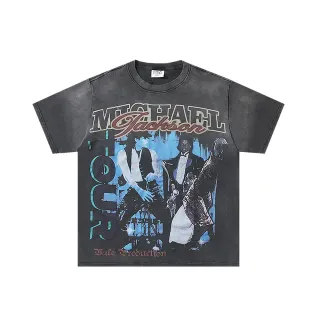 Camiseta Michael Jackson com estampa de turnê lavada à pedra