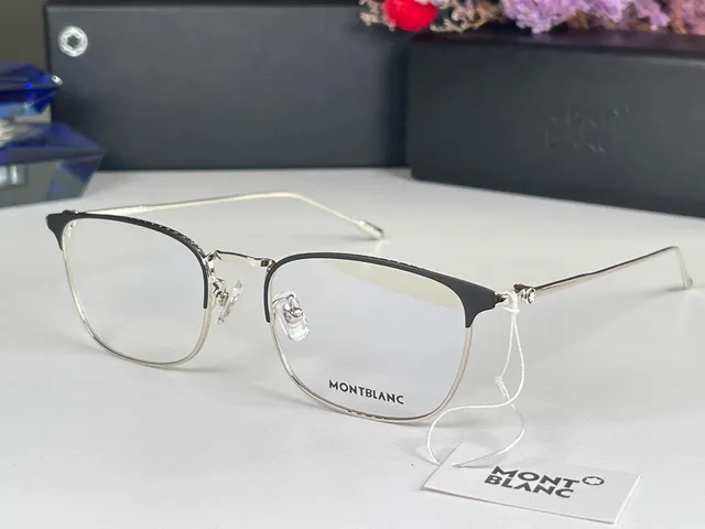 Montblanc فضي أسود بدون إطار معدني قضيب نظارات بصرية 8