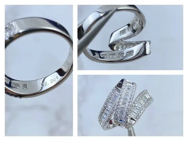 मल्टी-रो Baguette-Cut Pave Twisted Band अंगूठी 6