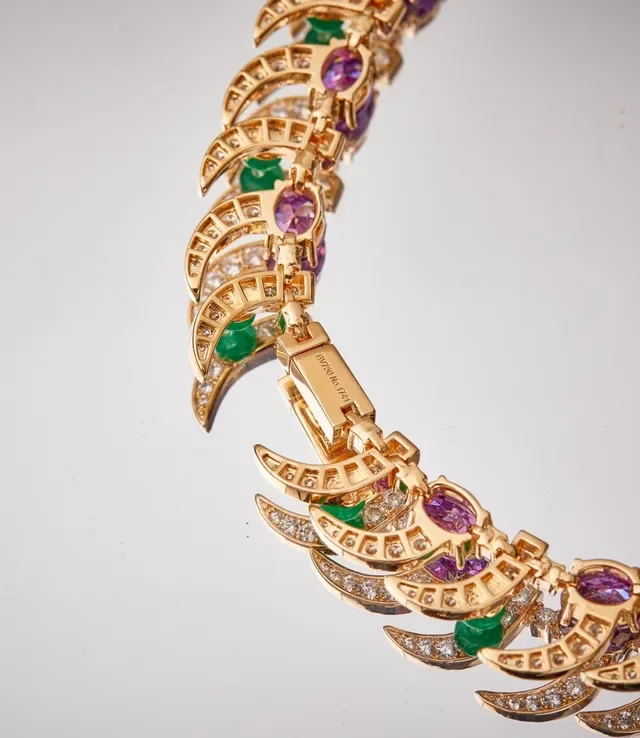 Multicolor Gemstone Crescent Motif Collar Necklace 2