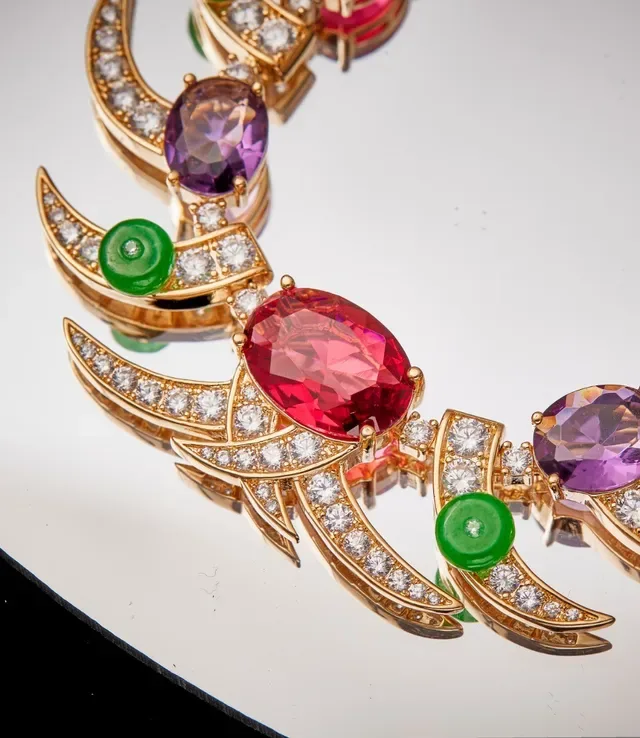 Multicolor Gemstone Crescent Motif Collar Necklace 3