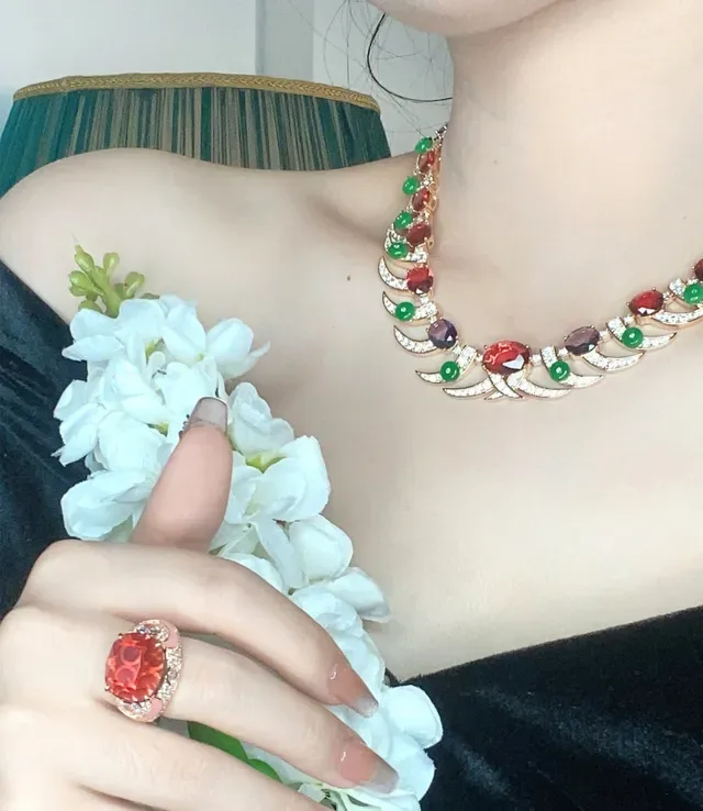 Multicolor Gemstone Crescent Motif Collar Necklace 4