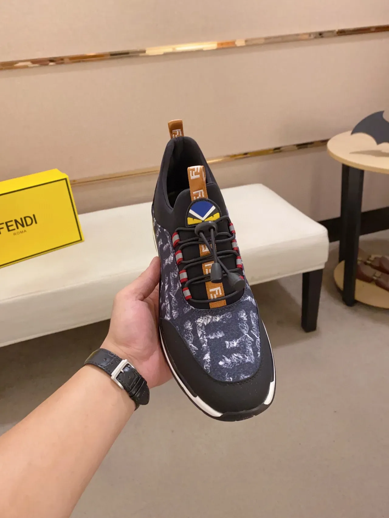 Navy and Black Abstract Print Laceless Slip-On Sneaker 9