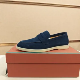 Mocassim Navy Beige de camurça com alça penny