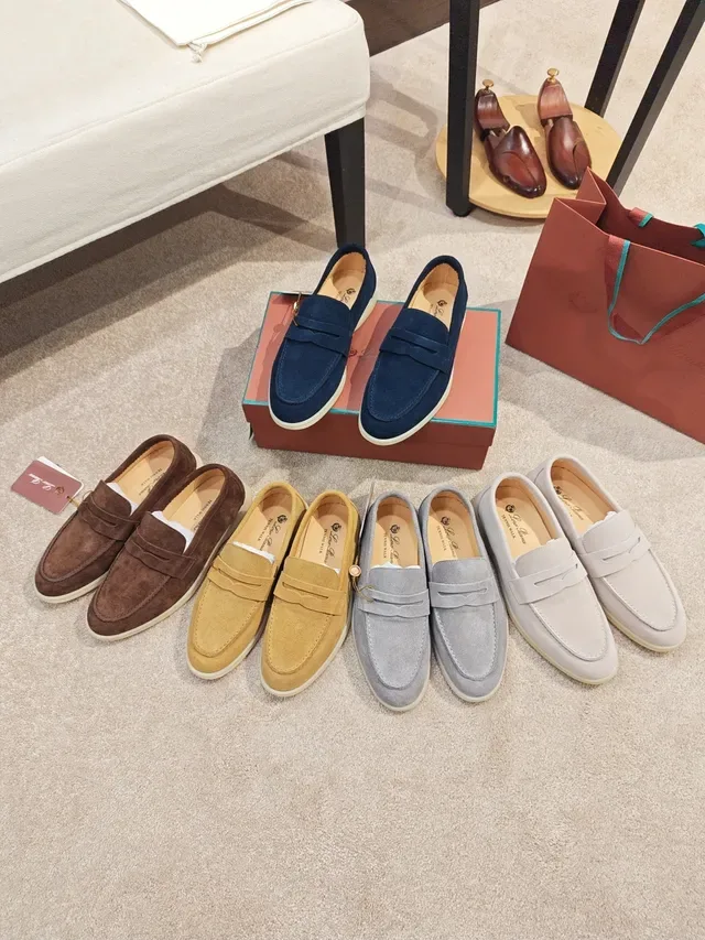 Navy Beige Suede Penny Strap Loafer 2