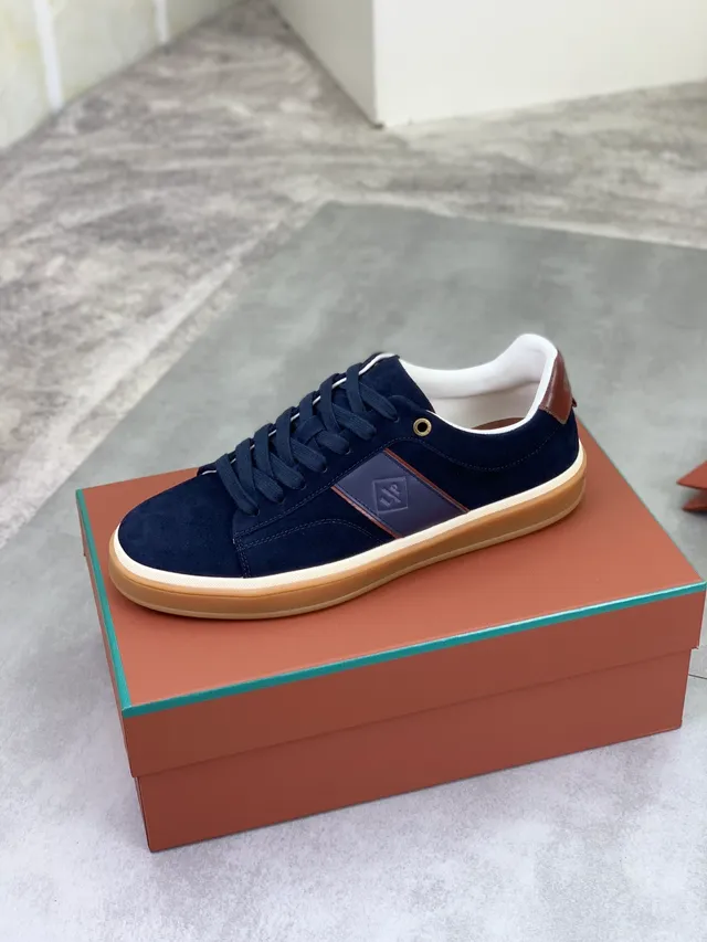 Navy Beige Suede Upper Gum Cupsole Sneakers 5