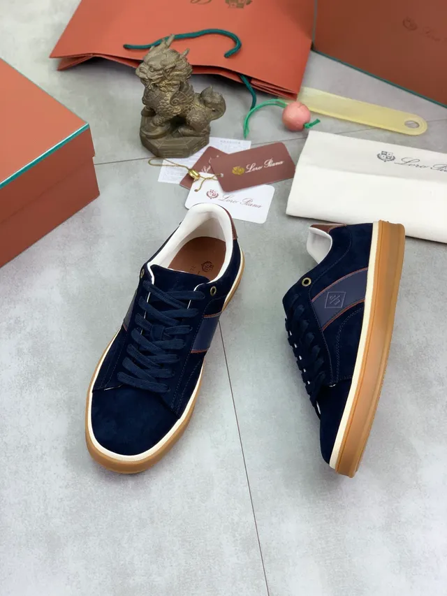 Navy Beige Suede Upper Gum Cupsole Sneakers 6