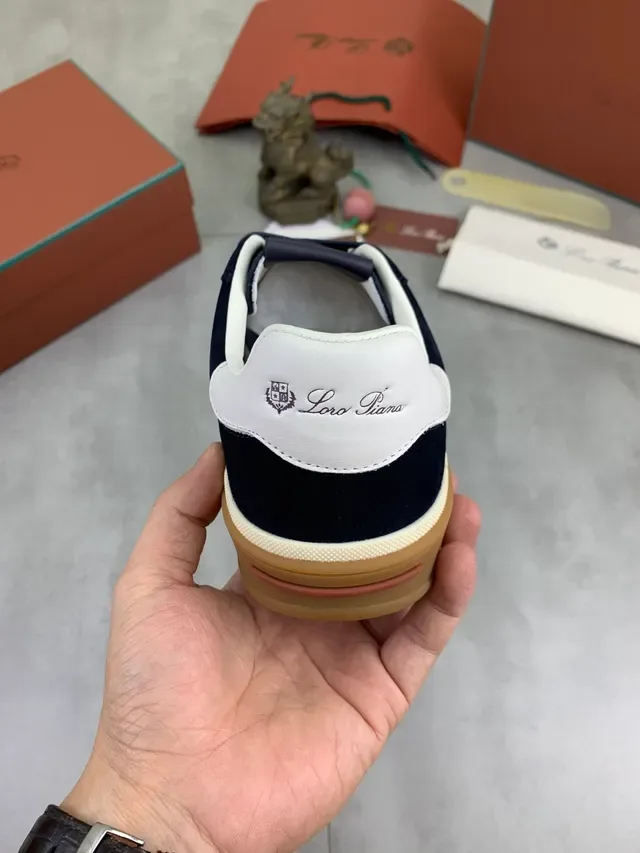 Navy Beige Suede Upper Gum Rubber Sole Sneakers 4