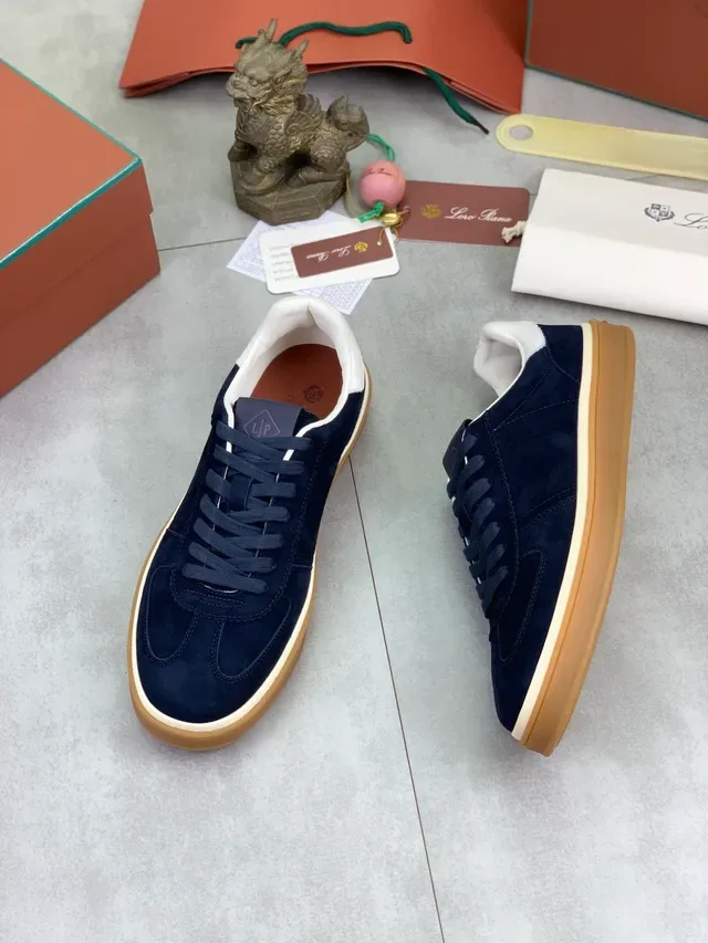 Navy Beige Suede Upper Gum Rubber Sole Sneakers 6