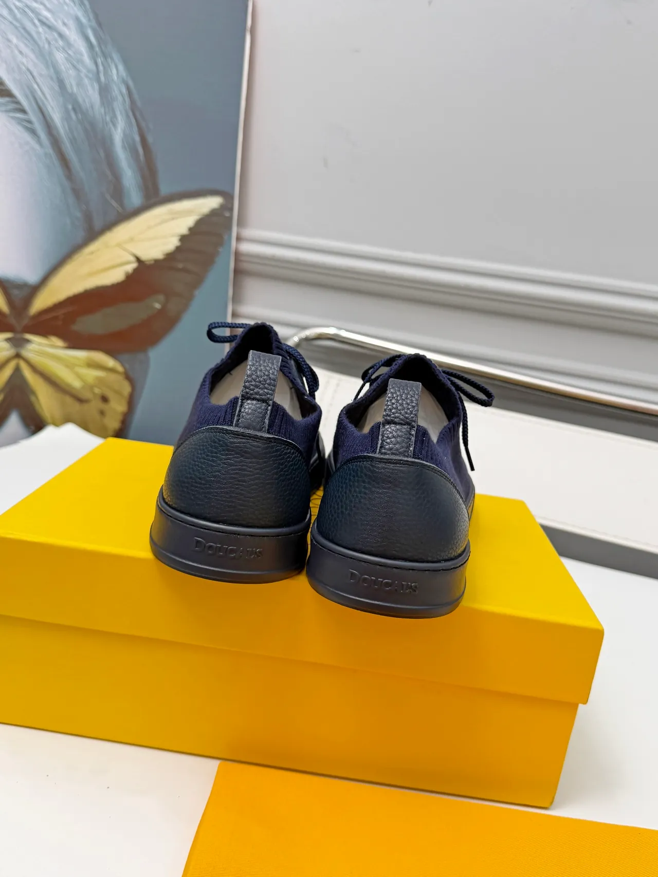 Navy Black Knit Upper Leather Overlays Sneakers 3