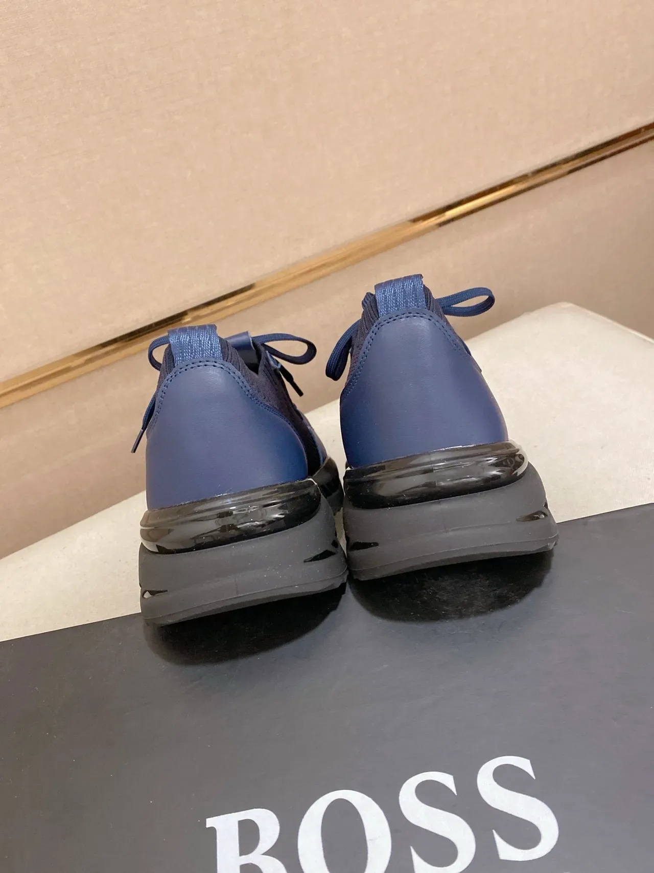 Navy Black Knit Upper Ribbed Collar Sneakers 2