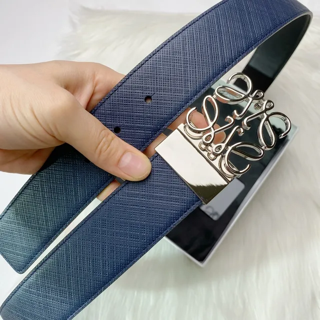 Navy Black Textured Reversible Leather Belt 2