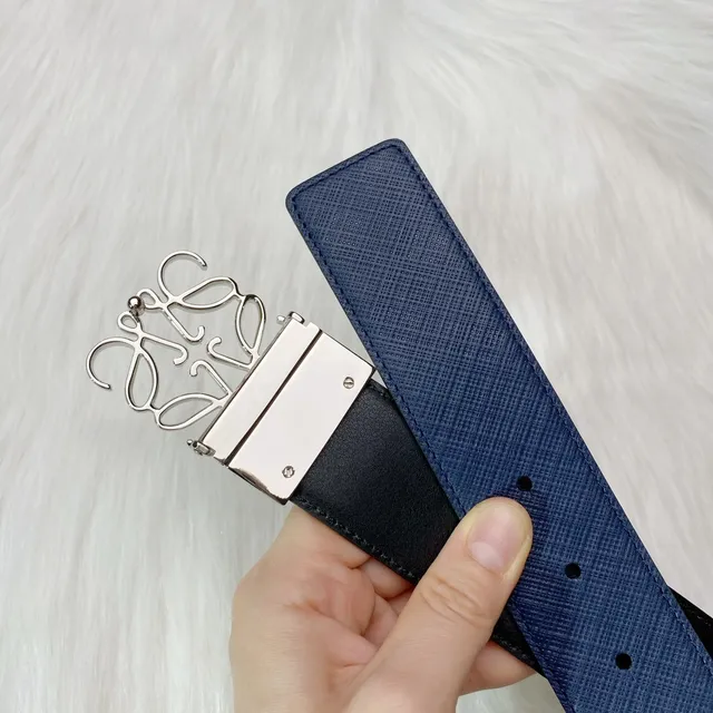 Navy Black Textured Reversible Leather Belt 6
