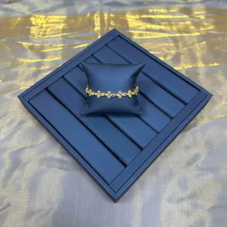 Navy Gold Leaf Motif Faceted Crystal Accents Bracelet
