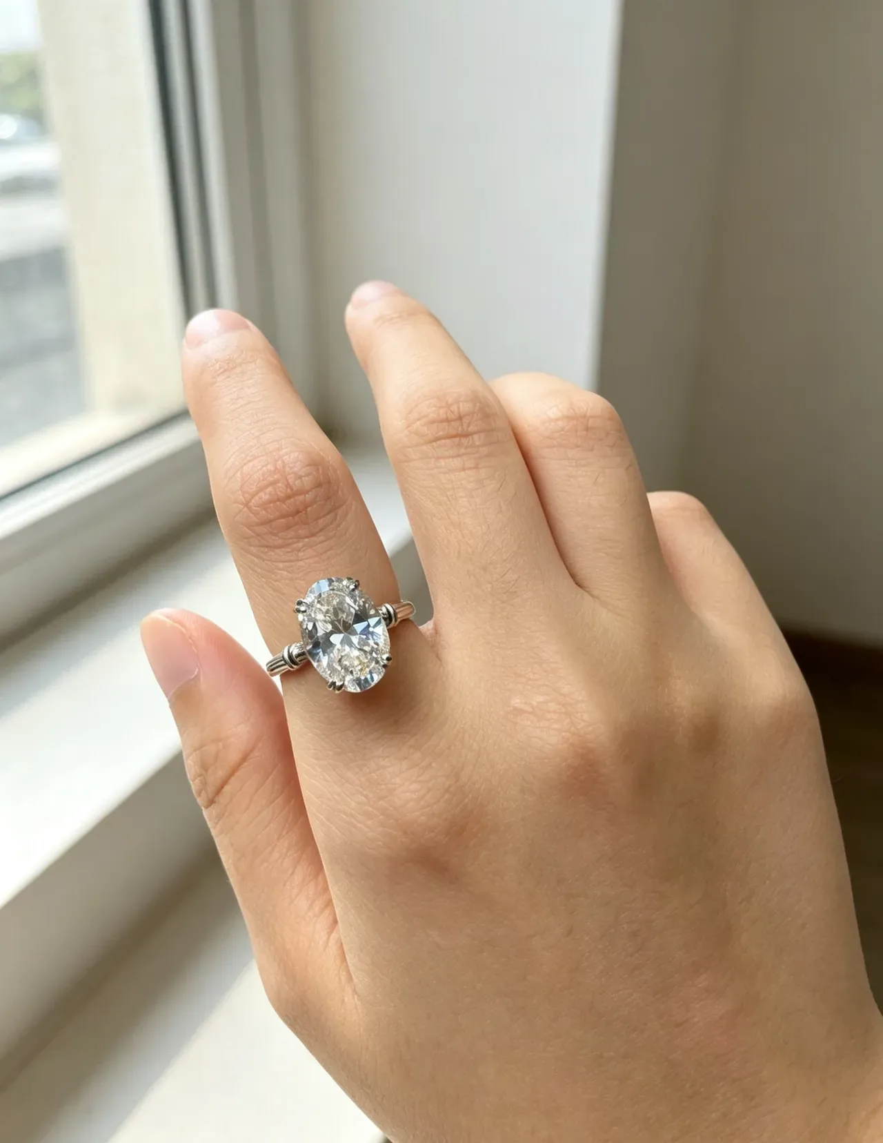 Navy Silver Oval-Cut Stone Six-Prong Solitaire Ring 2