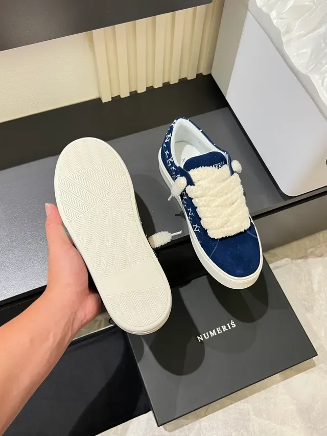 Navy White Suede Upper Repeating Monogram Pattern Lifestyle Sneakers 4