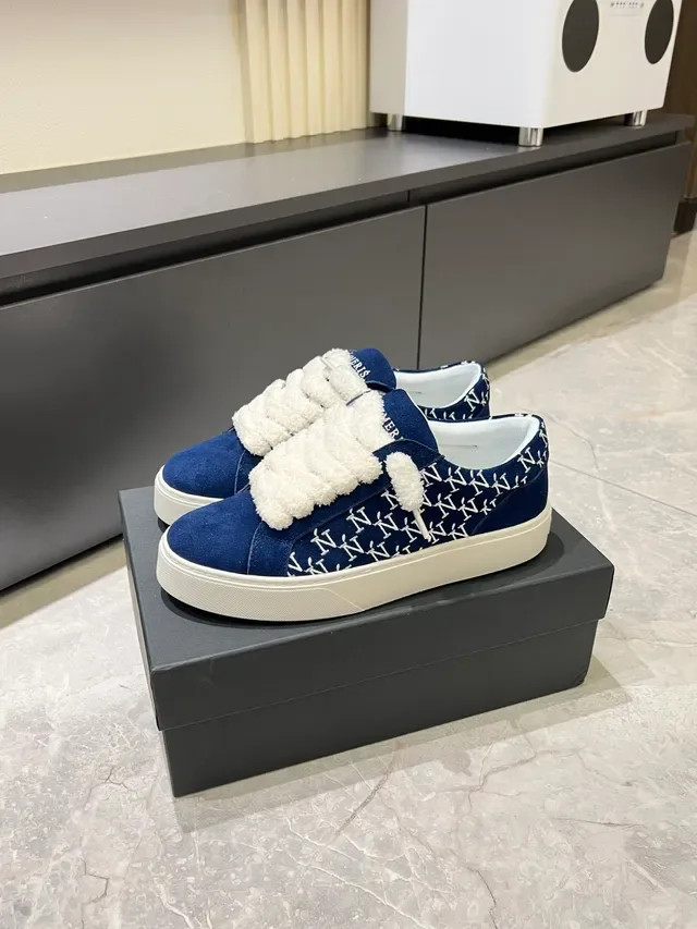 Navy White Suede Upper Repeating Monogram Pattern Lifestyle Sneakers 5