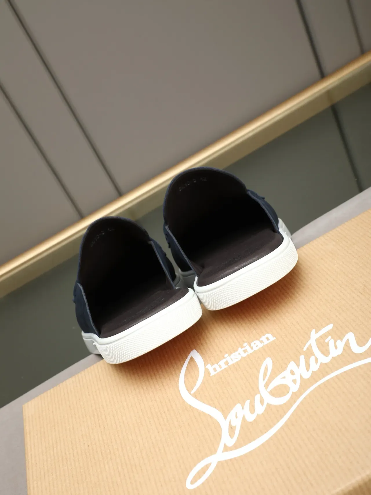 Navy White Suede Upper Rubber Sole Loafer 3