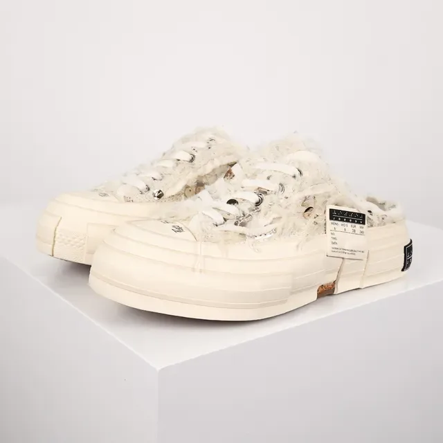 Off-White Zapatos Casuales de Tejido Deshilachados Sin Talón Plataforma Slip-On 2