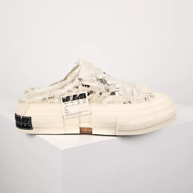 Off-White Zapatos Casuales de Tejido Deshilachados Sin Talón Plataforma Slip-On 3