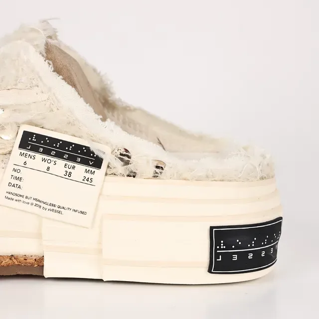 Off-White Zapatos Casuales de Tejido Deshilachados Sin Talón Plataforma Slip-On 4