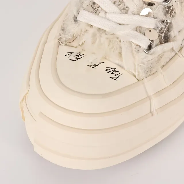 Off-White Zapatos Casuales de Tejido Deshilachados Sin Talón Plataforma Slip-On 5